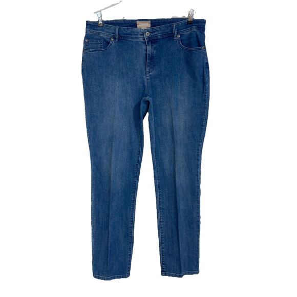 Chicos Straight Stretch Studded Jeans 2 (12) 36x29 Mid Rise/Wash Boho Girlfriend - Picture 2 of 9